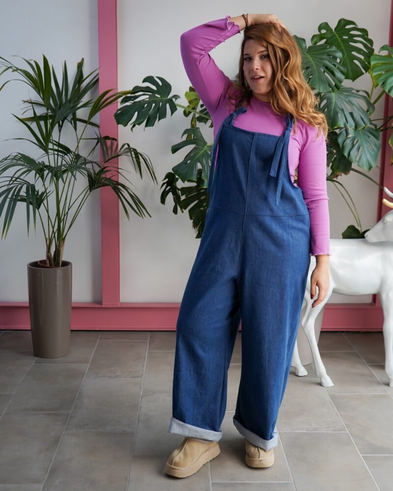 salopette lunga jeans blu